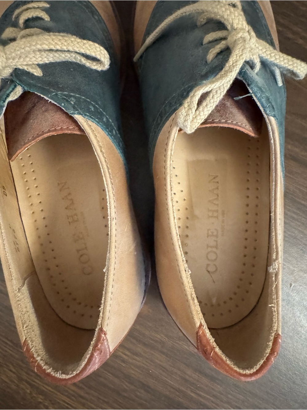Cole Haan Made in USA Saddle Oxford Shoes Men’s 9.5D Tan & Navy Leather G2 Sole - Picture 5 of 9
